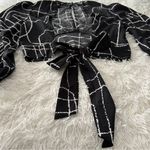 Good Soul Black White Abstract Open Back Tie Blouse High Neck size Medium Photo 13
