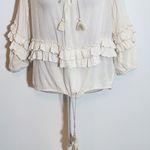 Denim & Supply Ralph Lauren  Cream Boho Ruffle Blouse with Tassel Tie Size Small Photo 1