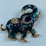Circus Elephant Trunk Up Brooch Pin Metal Enamel Colorful Rhinestone Accents Photo 10