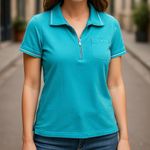 Jones New York Signature Blue Zip Polo Top – Medium Photo 2