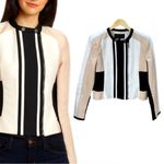 BCBGMAXAZRIA Erin Color Blocked Moto Jacket Blazer BEIGE/BLACK Size S NEW Photo 4