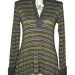 Laila Jayde (XS) Shimmer Stripe Collar Long Sleeve High Low Metallic Knit Top Black Photo 0