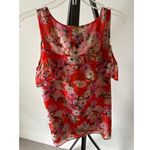 CAbi  Lush Romantic Floral Cold Shoulder Double Layer Sheer Top Orange Size Med Photo 7