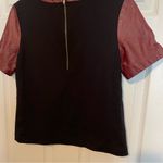Halogen Burgandy Wine Leather Top Sz XS Black Knit Contrast Photo 11