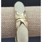 None Stylish Cream Enamel & Gold Tone Hinged Bangle Bracelet Criss Cross Design MINT Photo 2