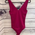 EXPRESS Fuchsia Ribbed V Neck Tank Bodysuit Photo 2