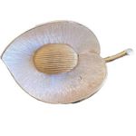 Vintage 1960s Two Tone Concave Textured Leaf Brooch Stem Curved Striped Oval Silver Photo 2