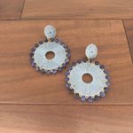 Round Denim Beaded Hoop Earrings Blue Dangle Drop Statement Earrings Photo 4