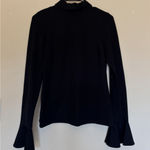 Alexis  Classic Black Mock Neck Bell Sleeve‎ Zip Back Stretch Top Shirt Small Photo 0