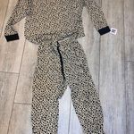NWT Jane Marie Cheetah Animal Print Dot Long Sleeve Pants Pajama Set XL Black Photo 2