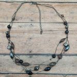 Premier Designs Gun Metal & Black Bead Collar Necklace Multi Strand Chain 20" Photo 2