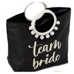 Walmart NWT Womens Team Bride Black & White Tote Bag Detachable Woven Ring Handles Pom Photo 1