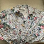 Floral Print Yellow Black Gray cotton Striped Shirt Size Medium Photo 14