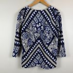 Chico's Travelers Jacket Women's 2 US L Blue White Paisley Crinkle Texture Artsy Photo 1
