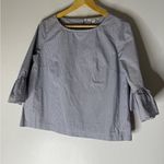 Madewell NWT  Blue Pinstripe 3/4 Bell Sleeve Cotton Top Size Small Photo 0