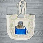 Cotton cloth tote bag purse beach bag w/ baby sloth painting in teacup tropical Blue Photo 0