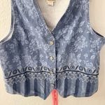Vintage Vivaldi Denim Vest Boho Cottagecore Chic Floral Large Made in USA Blue Photo 2