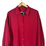 EXPRESS NWT  Button Down Top Womens L Red 3/4 Sleeve Relaxed Minimalist Office Photo 2
