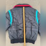 White Stag Vintage 80s  Black Puffer Ski Snowboard Jacket with Colorful Stripes M Photo 7
