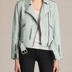 ALLSAINTS NWT ALL SAINTS Plait Balfern Suede Leather Biker Jacket, Luna Blue - Size US 6 Photo 0