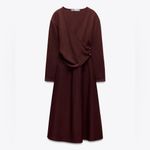 ZARA NWT burgundy maroon contrasting long sleeve knit midi dress Photo 2
