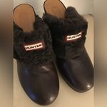 Hunter  Original women brown leather fur trim Bruson mule shoes US 7.5 Euro 38 Photo 5