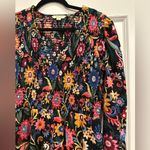 Boden Smocked Top Dress Floral Pattern Print Long Sleeves Comfortable Stretch 8 Black Photo 1