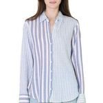 Xirena Beau Boyfriend Button Down Shirt in Tide Blue Stripes Pattern Mixing Size M Photo 0