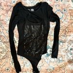 Affliction  Live Fast Women’s Bodysuit Size XS Sheer Mesh Low Cut Black Moto Photo 1