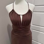 BCBGMAXAZRIA  Y2K Brown Halter Dress Size Small Open Back Fitted Photo 3