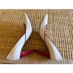 White Red Trim Leather Pumps Women Size X Pointed Toe High Heel Classic Photo 5