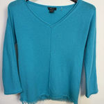 Pure Amici Cashmere Sweater Turquoise Fringe Hem Vneck S Blue Photo 0