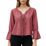 WAYF NWT Bell Sleeve Tie Front Pink Cotton Peasant Top Sz XS Castle Core Cosplay Photo 0