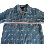 Denim & Co Short Sleeve Floral Eyelet Embroidered Jean Chambray Zip Up Top Small Photo 2
