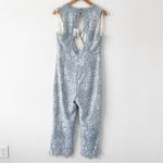 Foxiedox Lace V-Neck Cropped Jumpsuit in Ice Blue Photo 6