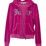 Juicy Couture Vintage Y2K  Pink Velour Metallic Glitter Zip Up Hoodie Jacket Sz L Photo 0