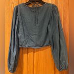 Missguided Tie Front Square Neck Volume Sleeve Denim Crop Top Deep Blue Size 6 Photo 10