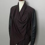 BLANK NYC Moto Jacket Mixed Media Faux Vegan Leather Zipper Stretch Knit Brown Photo 1