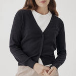 Pact  Classic Fine Knit Cardigan Sweater Black Heather Size XL  Cotton Photo 0