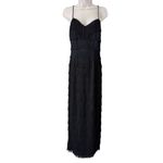 Vintage Inspired Black Fringe Maxi evening Gown With Rhinestone Straps Black Size M Photo 1