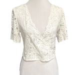 ZARA Swirl Lace Faux Wrap Cropped Top Off White Size Small Photo 3