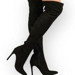 Bebe 𖤐 Over the Knee Stiletto Heeled Pointy Toe Boots 𖤐 Black Vegan Suede 𖤐 Photo 1