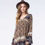 Blu Pepper Anthropology  Brown Boho Tunic Navy Long Sleeve Dress Photo 1