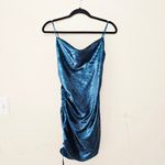 Cinq à Sept CINQ A SEPT Shiny Astrid Dress Teal Topaz Metallic Bodycon Mini Women's Size 0 Photo 2