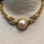 NEW Vintage 80’s Thick Chain Link Necklace With Large Faux Pearl Statement Piece Gold Photo 2