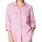 American Living  Pink Adjustable Sleeves Pockets Button Up‎ Linen Shirt LARGE Photo 0