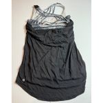 Lululemon  Workout Tank Top Black‎ Striped Built In Bra Size 4 Criss Cross Back Photo 4