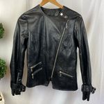 Nanette Lepore  Black Faux Leather Zip Up Cropped Moto Motorcycle Jacket S Photo 0