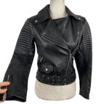 ZARA Black Quilted Genuine Sheep Leather Cropped Moto Biker Blogger Jacket XS Photo 7