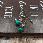 Vintage Emerald Green Pink Rhinestone Dangle Earrings Antique Copper Photo 4